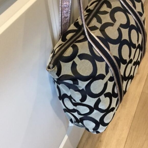 Coach Poppy Optic Op Art Glam Signature Tote Bag Black Grey Silver #13826 - Picture 5 of 12